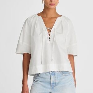 NWOT Madewell Women's White Lace-Up Poplin Blouse Size M Casual Spring